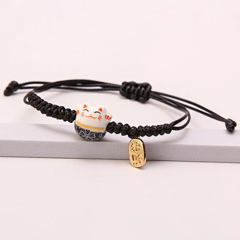 Pulseira de Cerâmica com Gato da Sorte