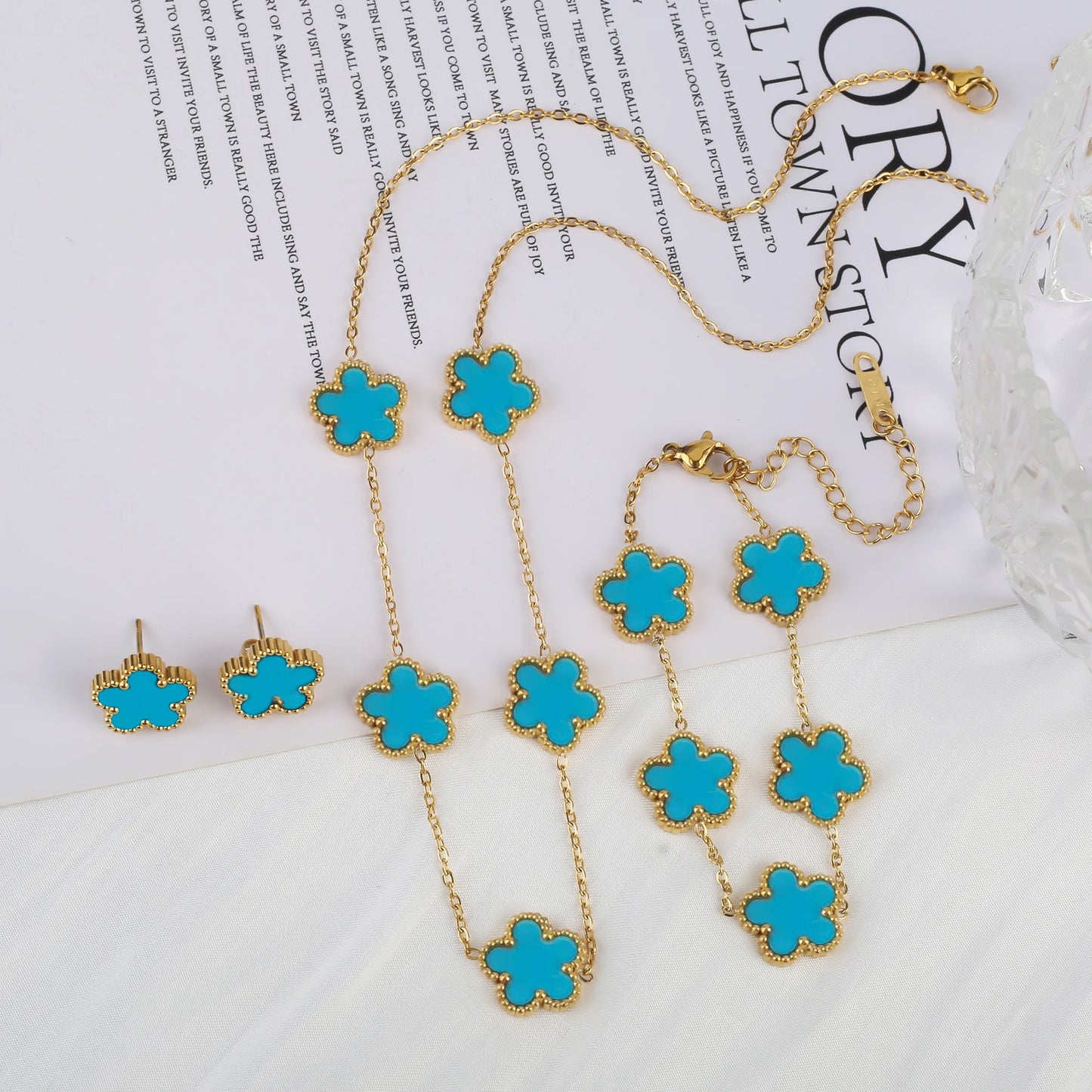 Pulseira & Colar Trevo De Cinco Folhas