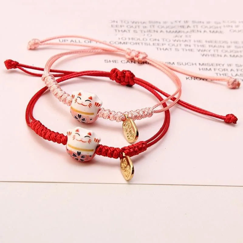 Pulseira de Cerâmica com Gato da Sorte