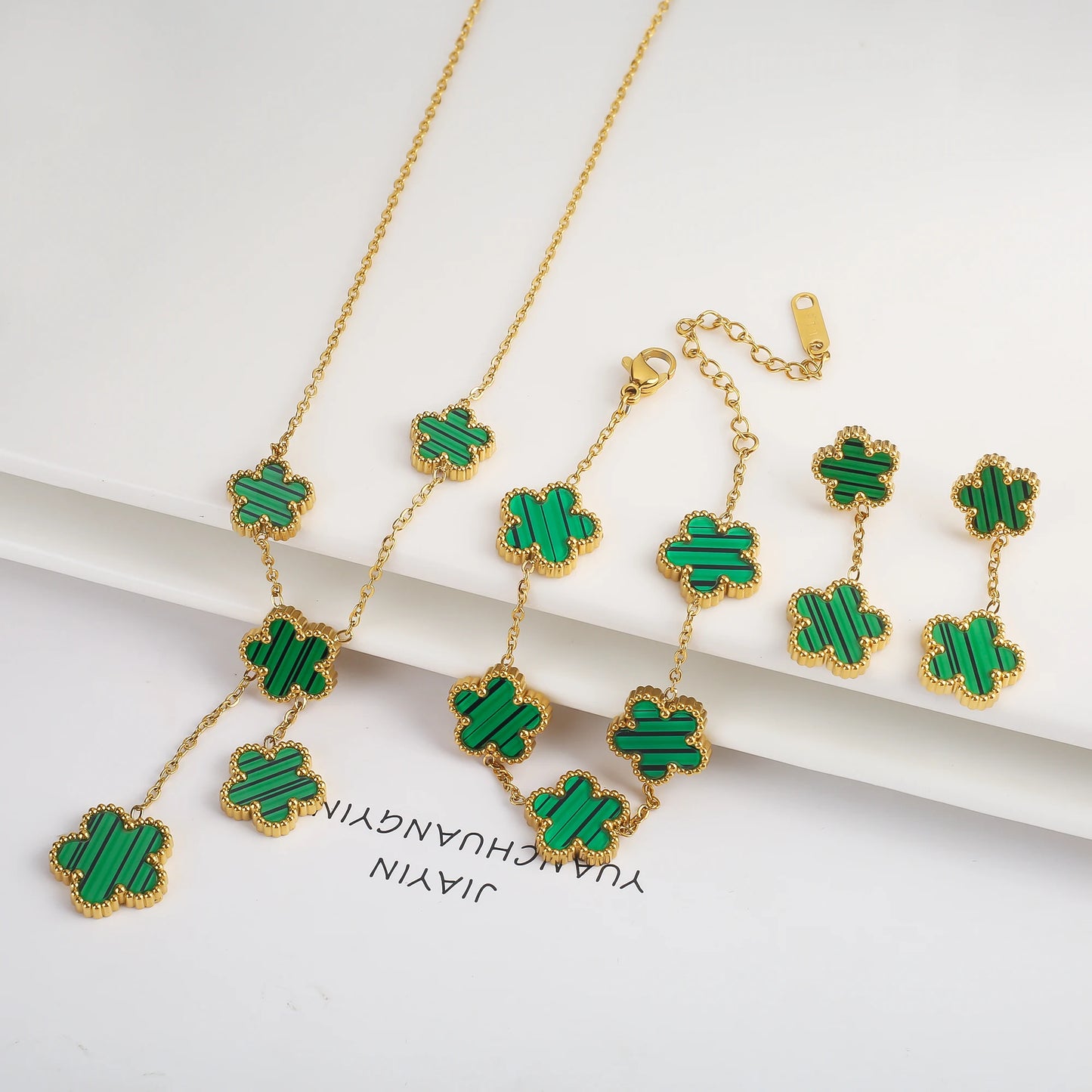 Pulseira & Colar Trevo De Cinco Folhas