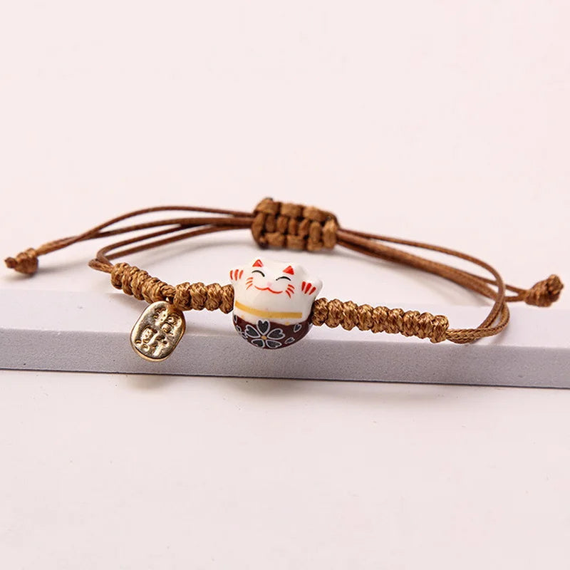 Pulseira de Cerâmica com Gato da Sorte