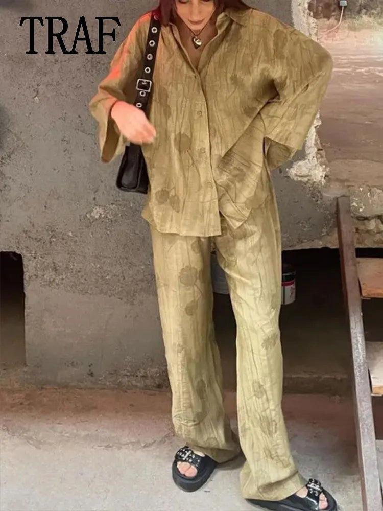Conjunto de PeçasEstilo Vintage com Estampa de Lapela