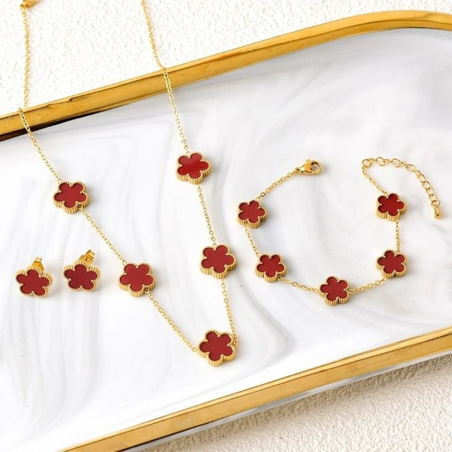 Pulseira & Colar Trevo De Cinco Folhas