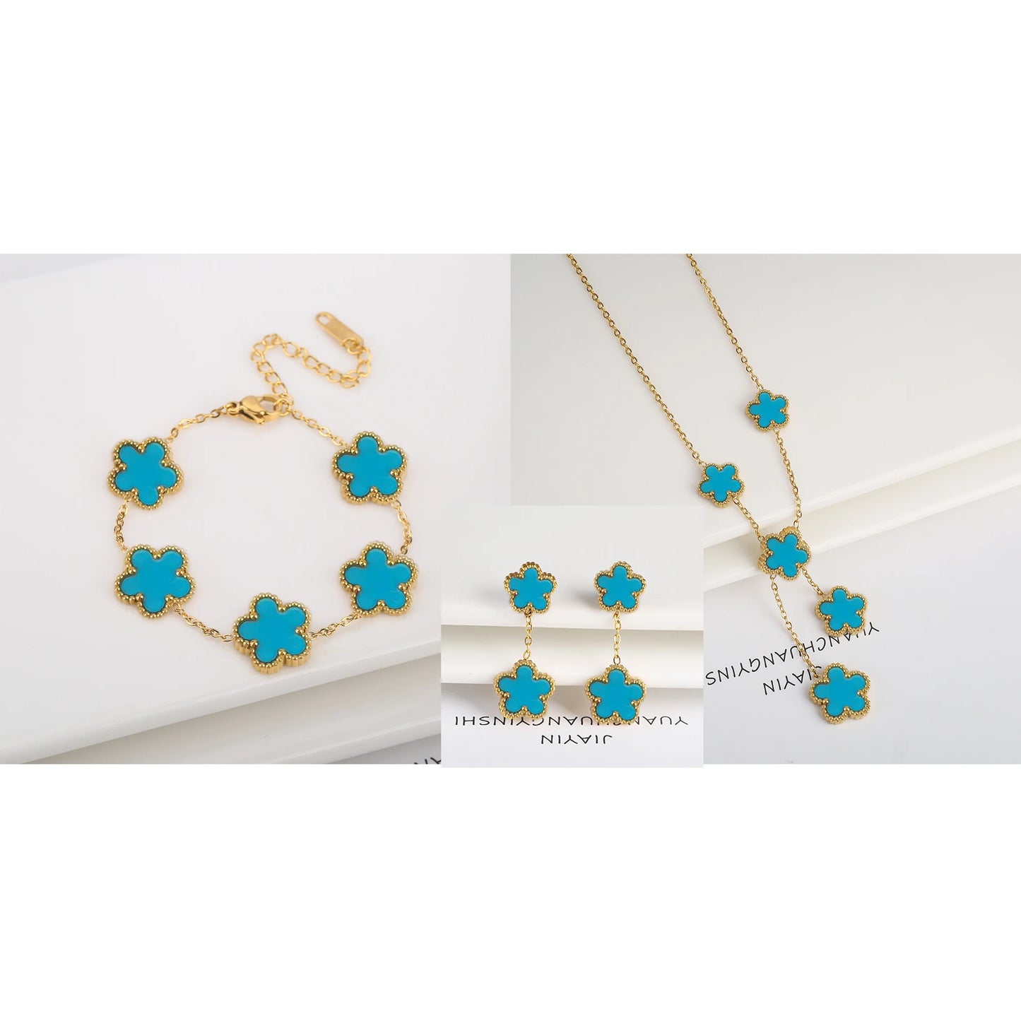 Pulseira & Colar Trevo De Cinco Folhas