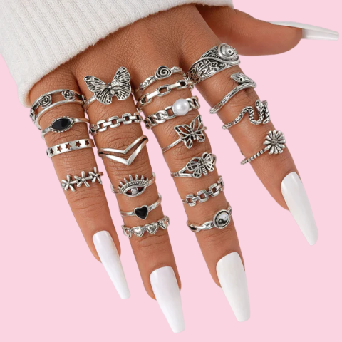 Conjunto de Anéis de Cobra Estilo Punk, 21 peças