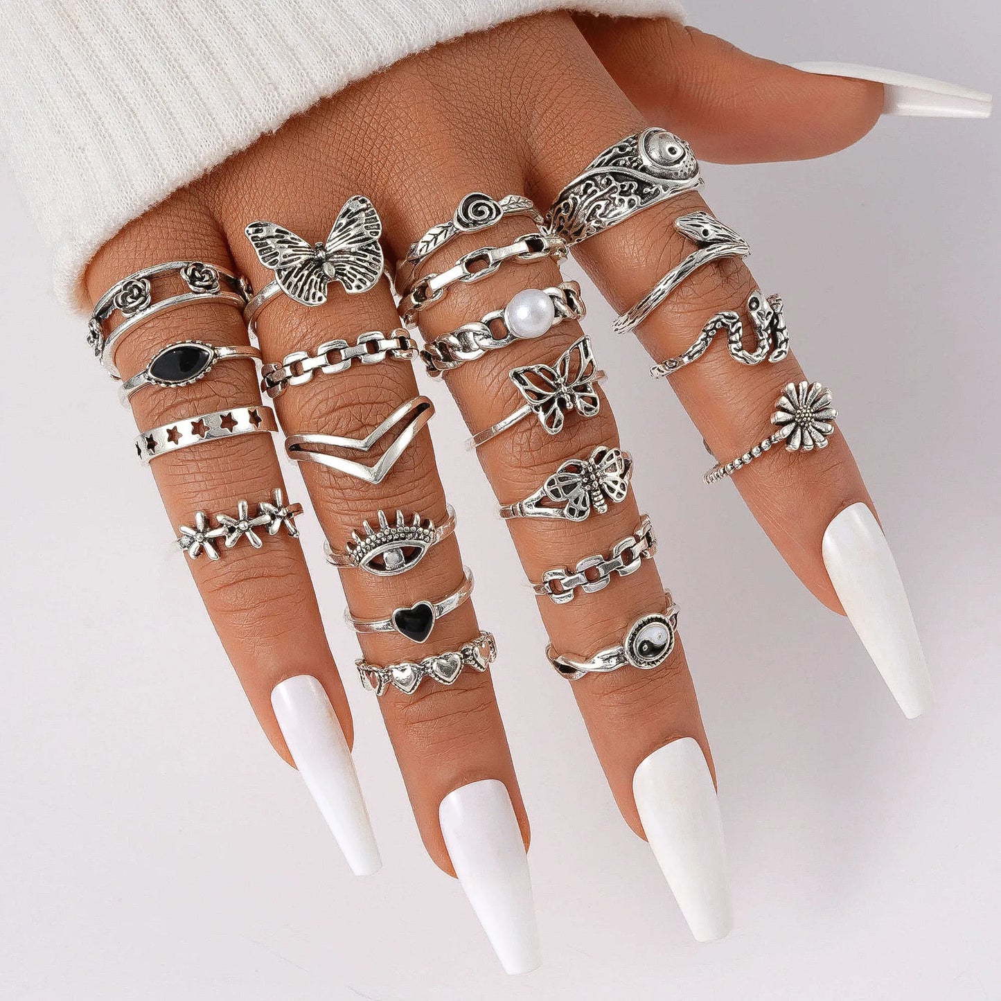 Conjunto de Anéis de Cobra Estilo Punk, 21 peças