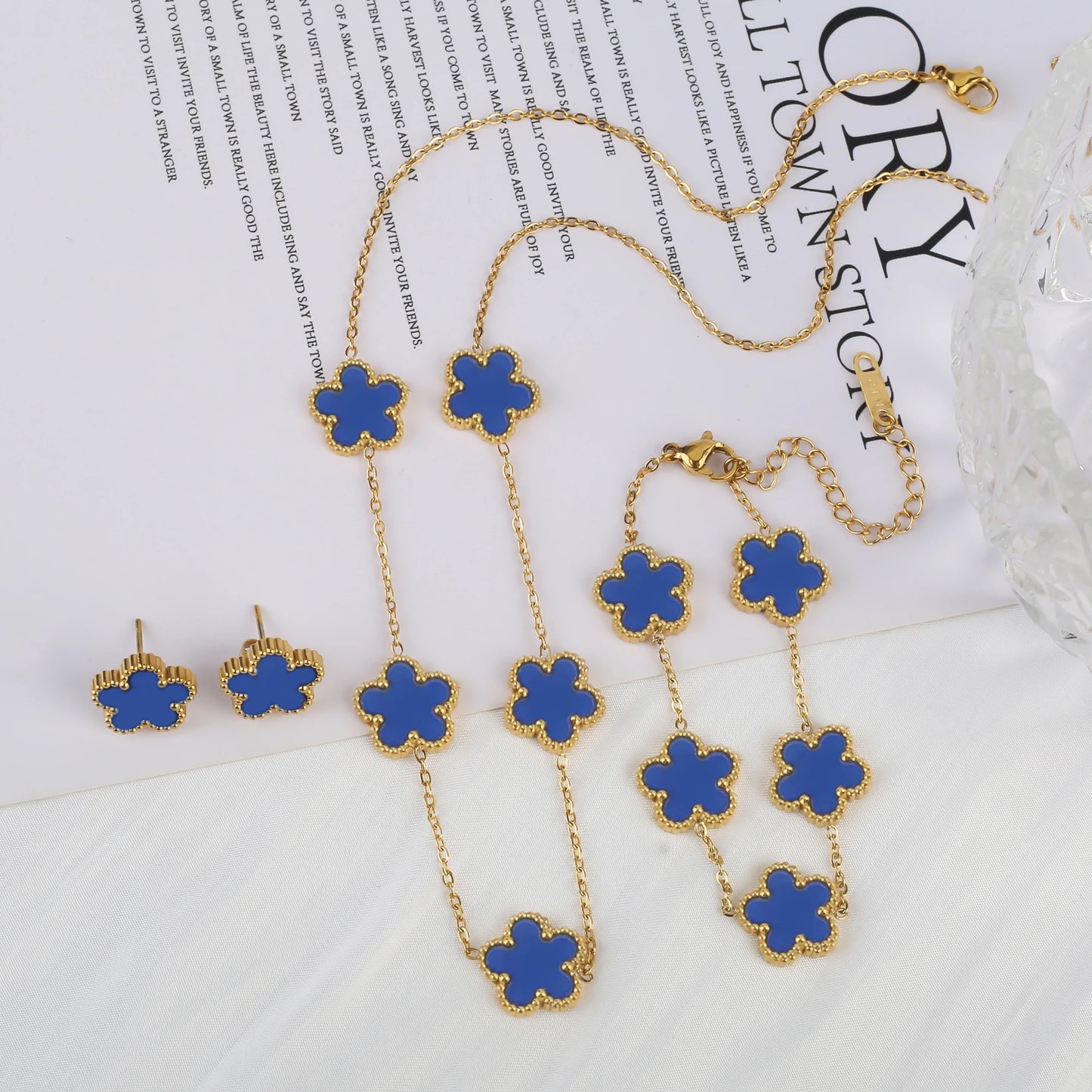 Pulseira & Colar Trevo De Cinco Folhas
