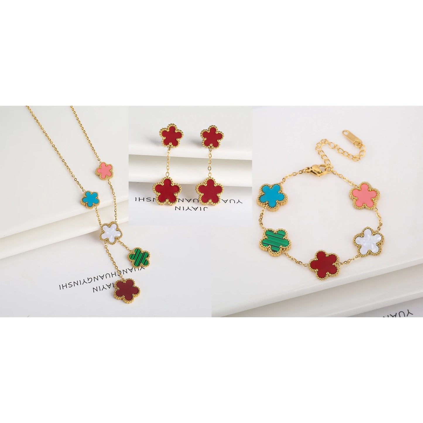 Pulseira & Colar Trevo De Cinco Folhas