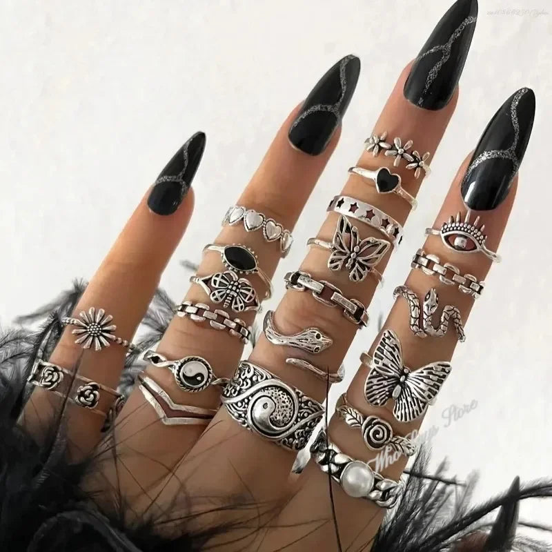 Conjunto de Anéis de Cobra Estilo Punk, 21 peças