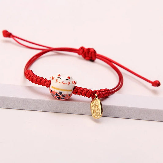 Pulseira de Cerâmica com Gato da Sorte