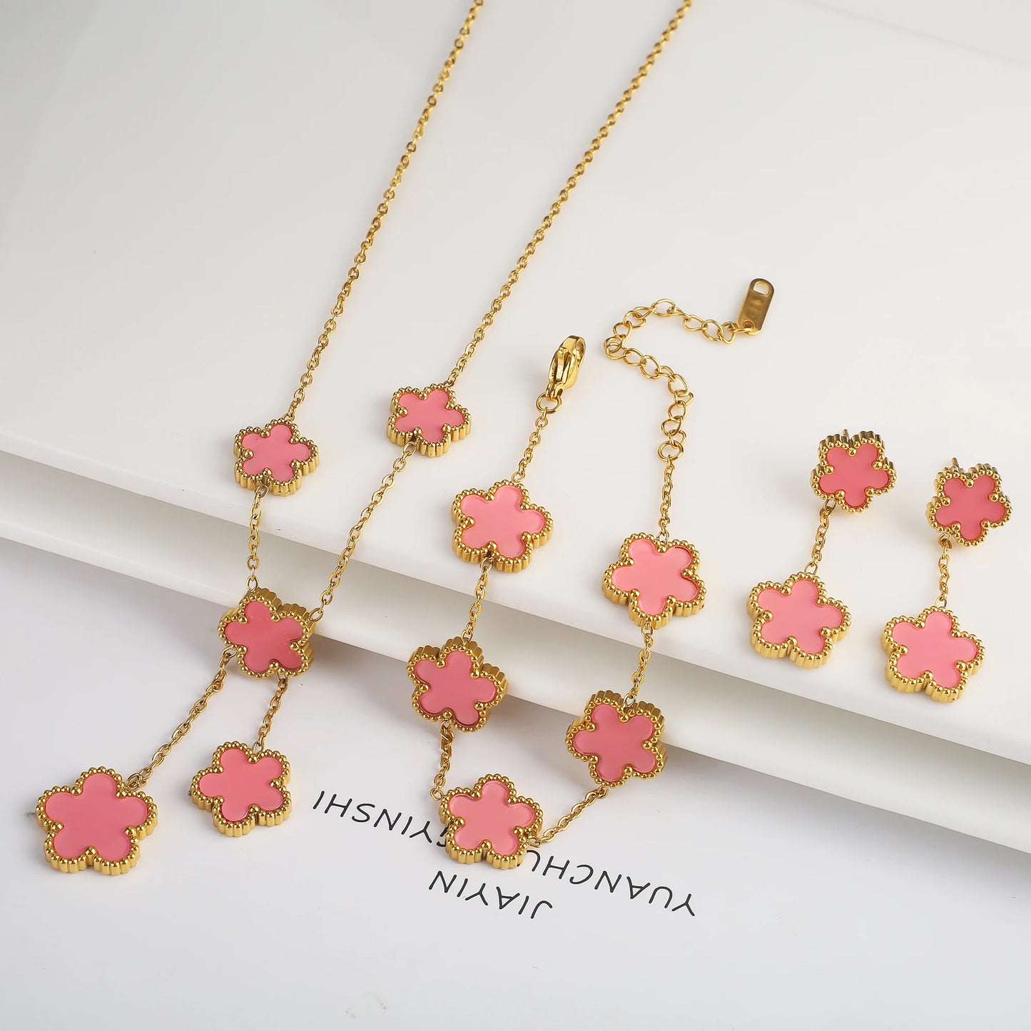 Pulseira & Colar Trevo De Cinco Folhas