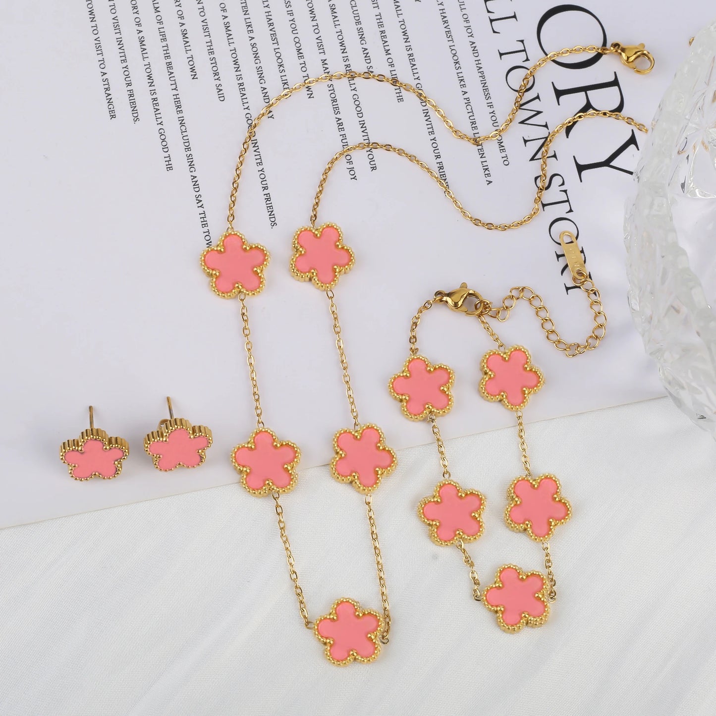 Pulseira & Colar Trevo De Cinco Folhas