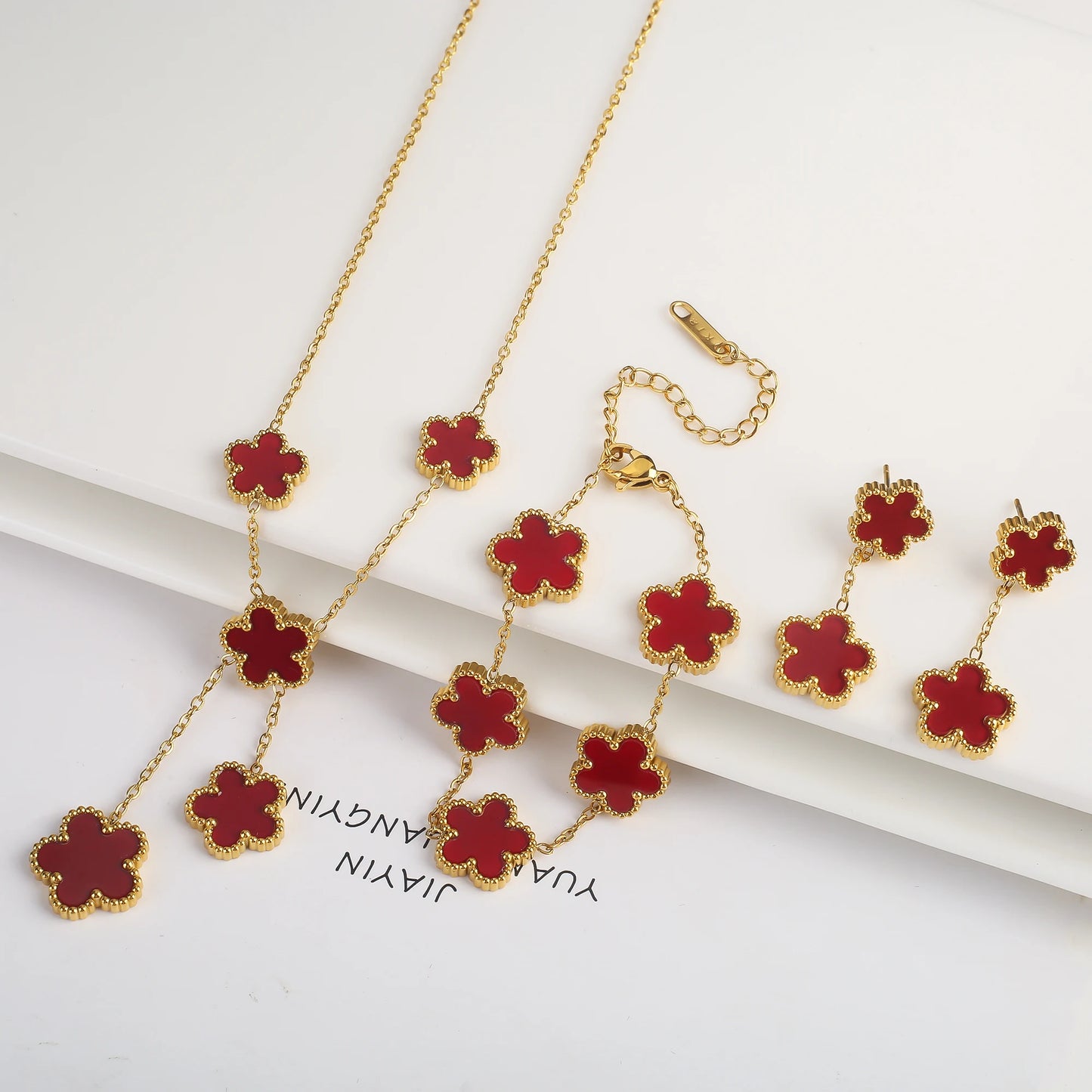 Pulseira & Colar Trevo De Cinco Folhas