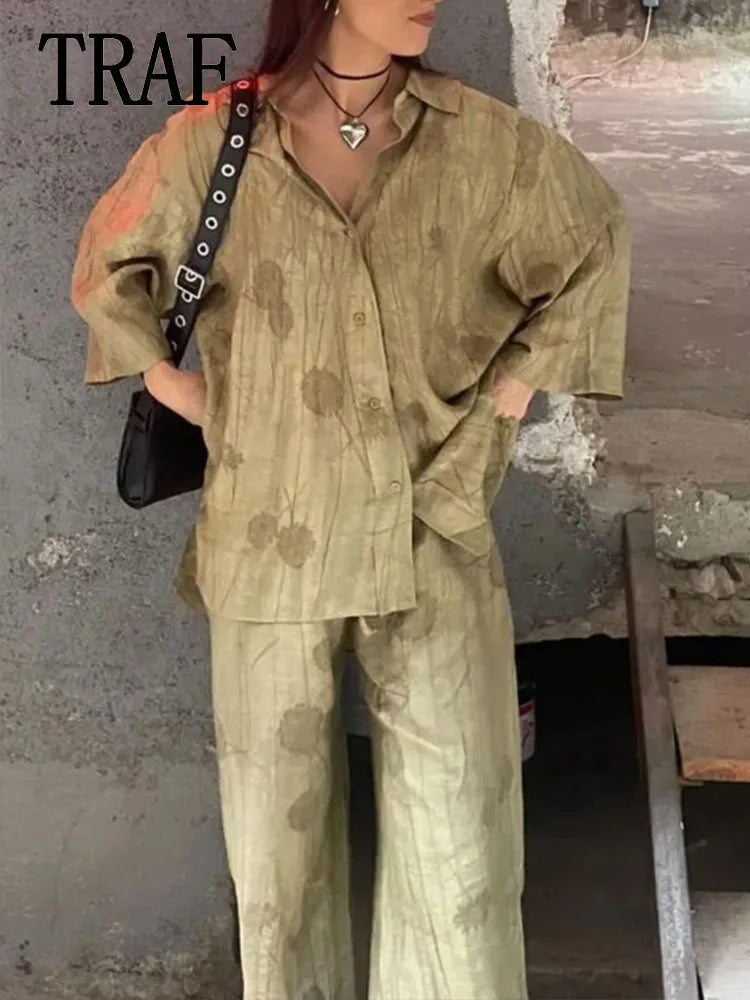 Conjunto de PeçasEstilo Vintage com Estampa de Lapela