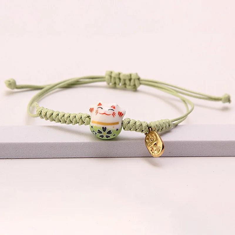Pulseira de Cerâmica com Gato da Sorte