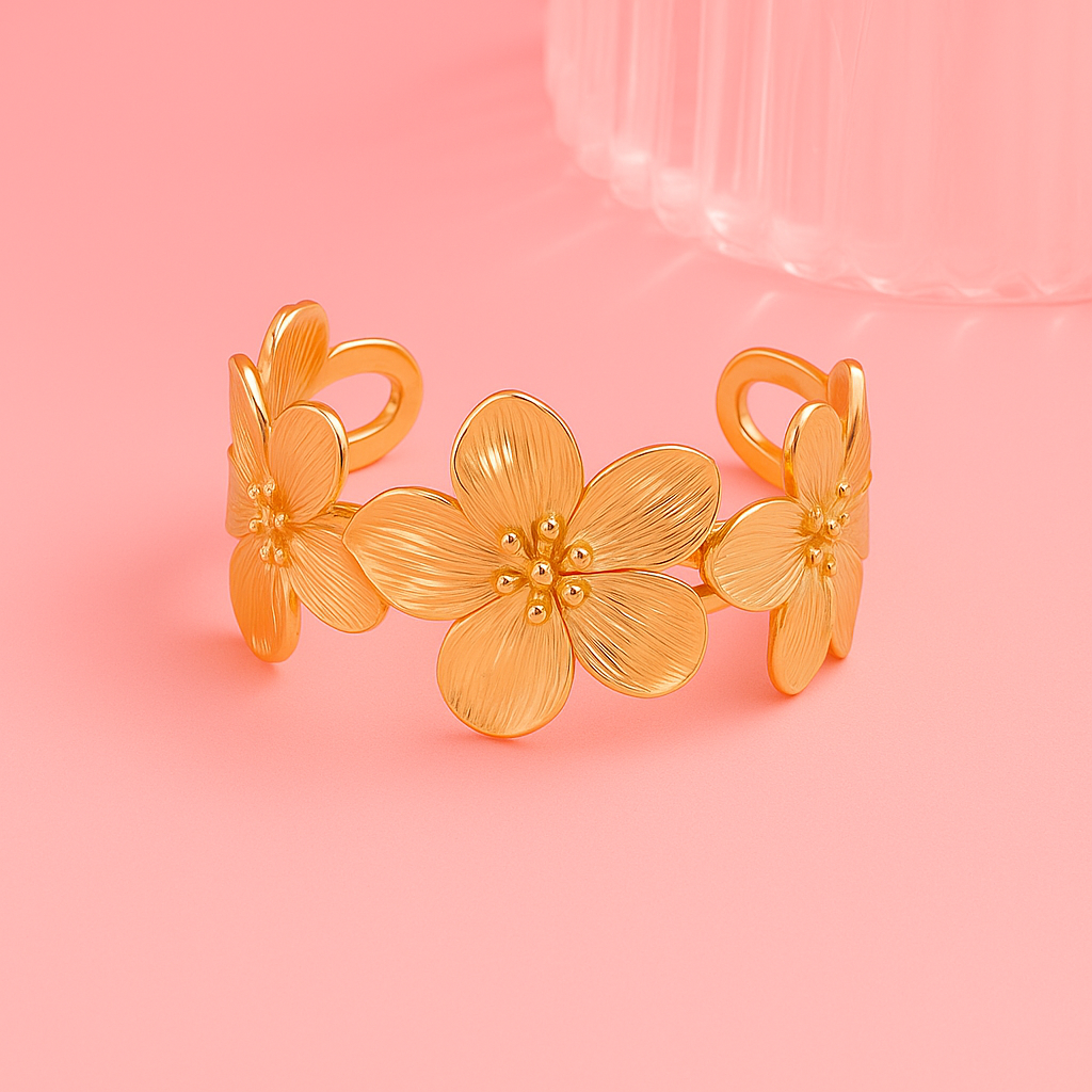 Pulseira Aberta de Borboleta com Flor Vazada