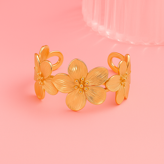Pulseira Aberta de Borboleta com Flor Vazada