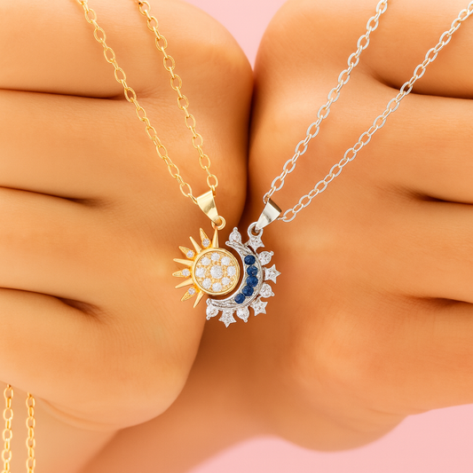 Colar Sol & Lua Para Casal de Aço Inoxidável Magnético