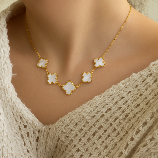 Pulseira & Colar Trevo De Cinco Folhas