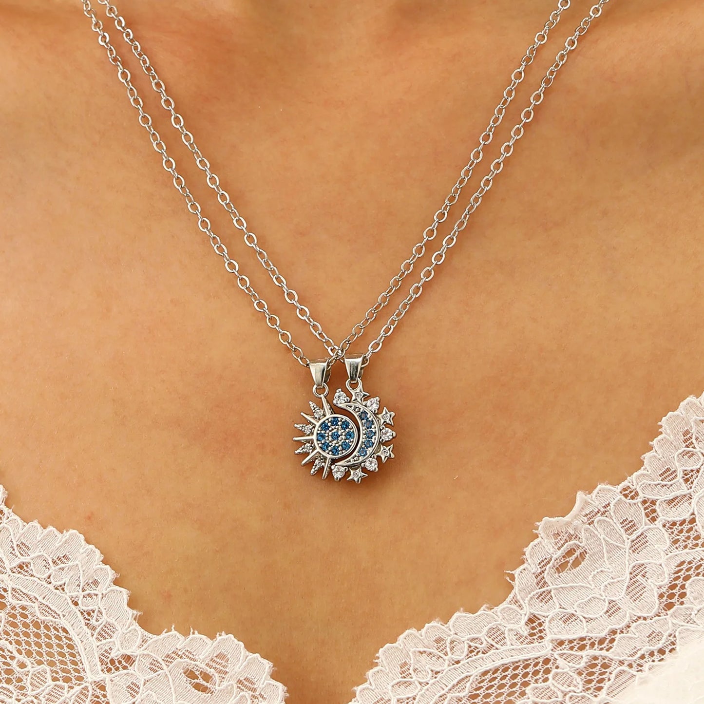 Colar Sol & Lua Para Casal de Aço Inoxidável Magnético